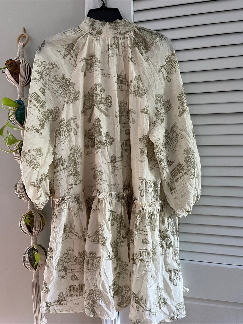 En Saison Cream Mini Dress with Olive Toile Print - Picture 4 of 4